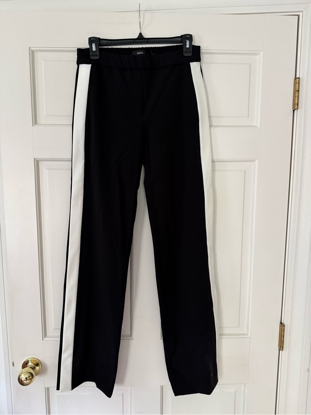 Theory Black Track Snap Pants with White Side Stripes